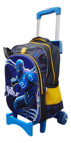 Mochila Primaria Con Carro Blue Beetle 3d Brilla Fotorama Azul 3d Neon