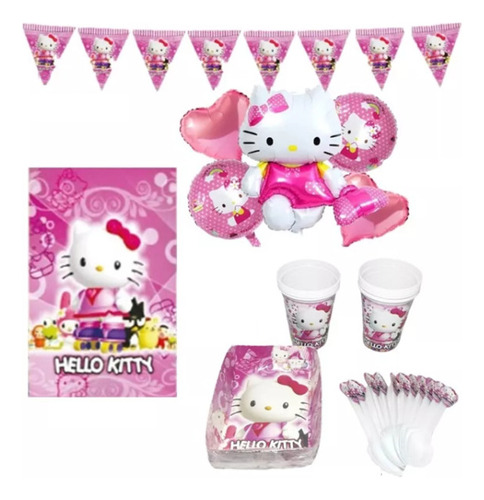 Kit Fiesta Decoración Infantil Hello Kitty Gato 12 Personas