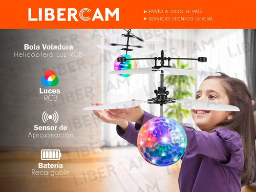Imagen 3 de 10 de Bola Voladora Helicoptero Dron Esfera Luz Rgb Juguete Usb