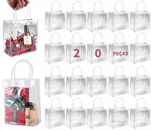 20 Sacolas De Presente Com Alça Transparente Fiestas34x24x12