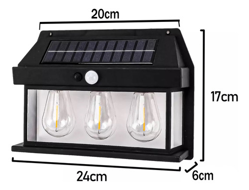 Aplique Lampara Solar Impermeable Con Sensor Vintage 3led