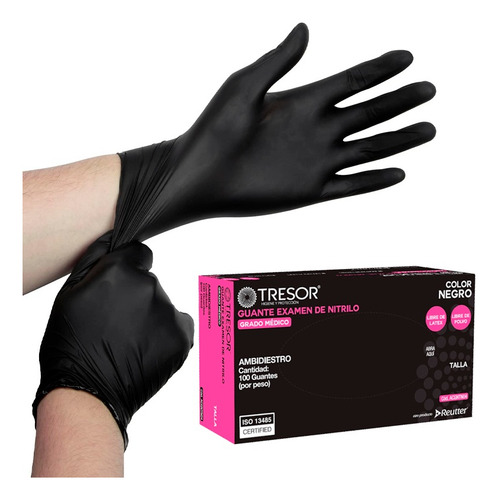 Guantes De Nitrilo Tresor Color Negro Talla M Caja X100 Unid