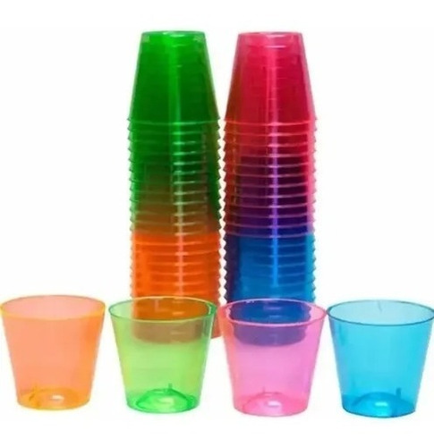 Pack 60 Vasos Shot Acrilico Neon De 40ml + Cuchara