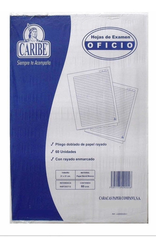 Imagen 1 de 1 de Hojas De Examen Caribe Oficio Paquetes 60 Hojas