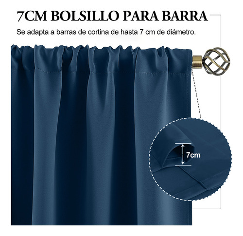 NANWEI Cortinas Blackout con bolsillo para varilla para recamara sala Premium 270X215cm 2 Paneles Aislamiento térmico y Reducción de ruido Tela impermeable Azul
