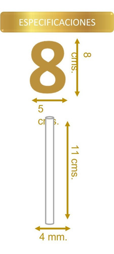 Cake Topper Dorado Numero 8 Acrilico Tipo Vela