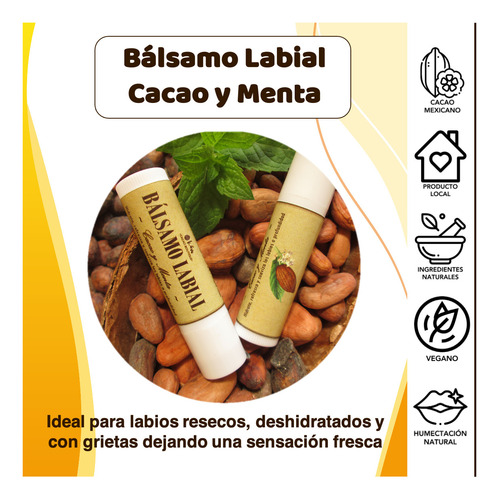 Bálsamo Labial Natural De Cacao Y Menta (3 Piezas De 5g)