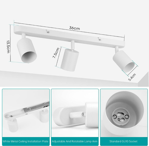 Aplique Lampara Triple Dirigible Con Ampolleta Dicroica Gu10