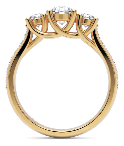 Anel De Noivado 3 Pedras Em Ouro 18k 1,1 Ct Com Moissanites