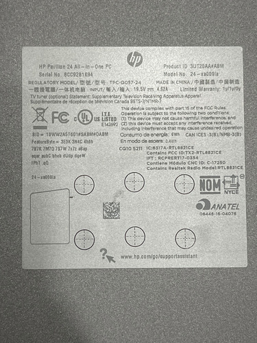 Hp Pavilion 24 All In One Pc Model Xa009la Gris Oscuro