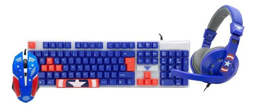 Kit Gamer 3 En 1 Marvel Capitan America - Revogames Azul Azul