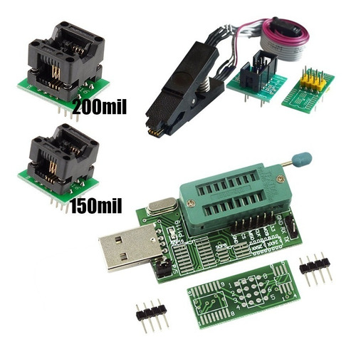 Imagen 6 de 10 de Programador Ch341a + Pinza + Soic8 200mil + Soic8 150mil