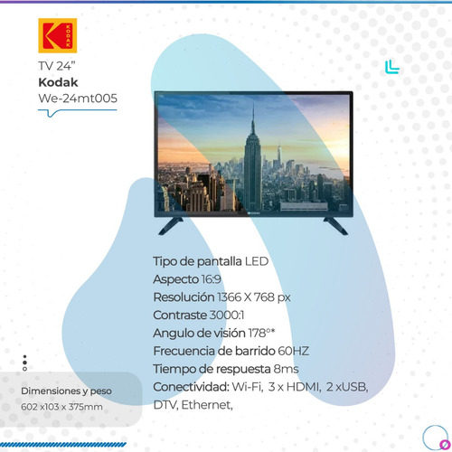 Imagen 2 de 9 de Televisor Kodak 24 Hd We-24mt005