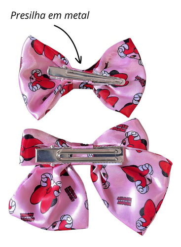 Kit 2 Presilhas Laços De Cabelo Shy Disney Minnie Marco Boni Cor Rosa