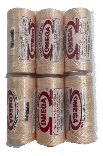 Hilo Omega 100% Nylon #2 Para Hamacas Y Tejidos Pack 6 Pzas Color 44 Salmon Claro