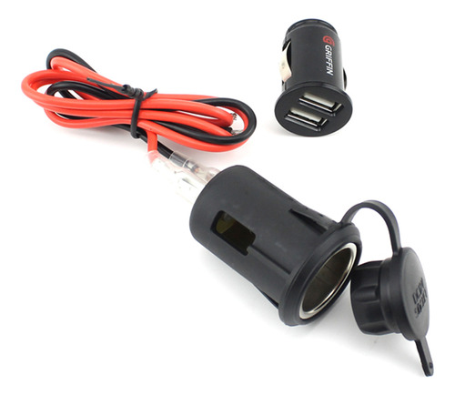 Adaptador De Corriente Usb Doble Negro Para Coche Y Motocicl