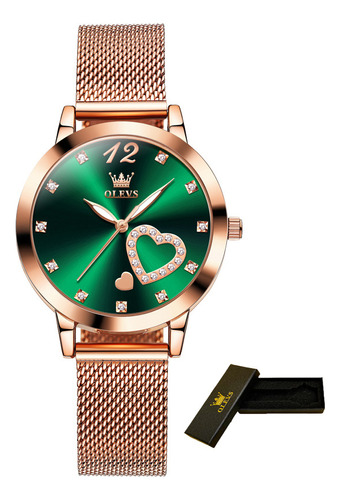 Reloj De Cuarzo Elegante Olevs Luminous Diamond Color Del Fondo Verde
