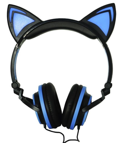 Fone de ouvido on-ear Exbom HF-C22 preto e azul com luz  azul LED