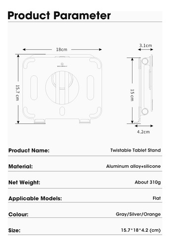 Soporte Plegable Para Tableta 360 ° Rotación Manos Naranja