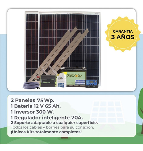 Kit Solar Completo Con Paneles 2x80w Bateria 65a Energia K14
