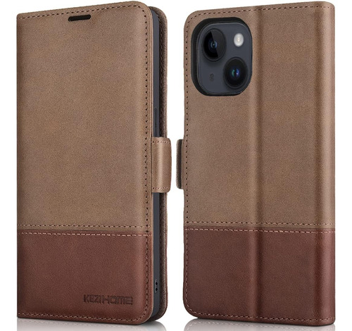 Funda Kezihome Para iPhone 14 Plus Leather Wallet Brown