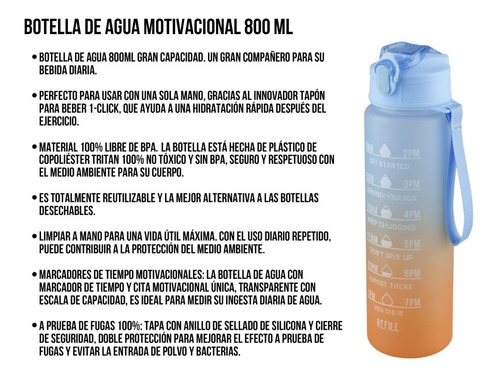 Imagen 4 de 10 de Botella De Agua Motivacional 800ml Termo Cilindro Vaso