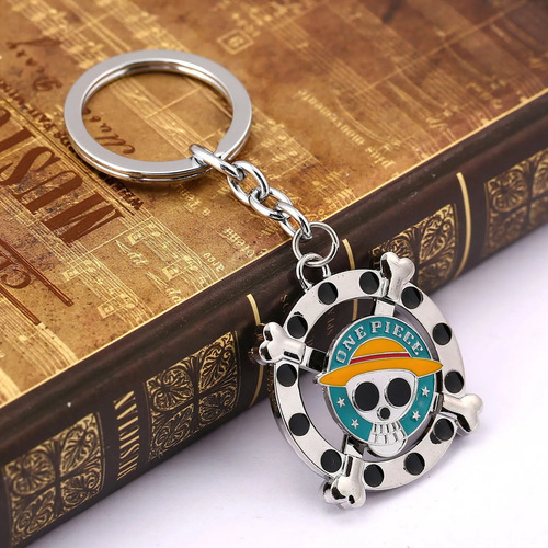 One Piece - Llavero Calavera Giratorio Monkey D. Luffy Color Plateado