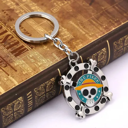 One Piece - Llavero Calavera Giratorio Monkey D. Luffy Color Plateado