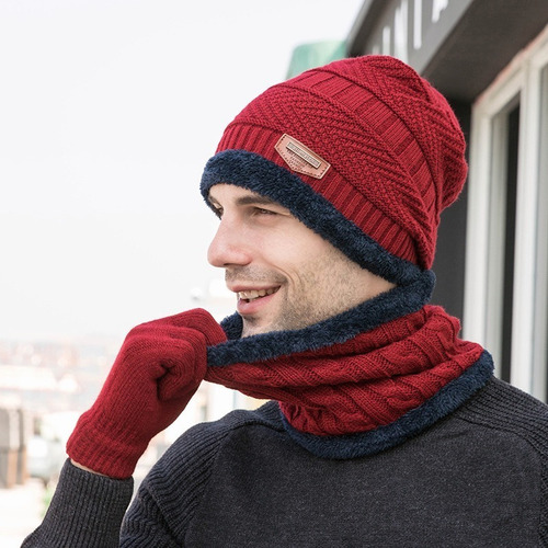 4 Conjunto Gorro Bufanda Guantes Frío Tejido Lana Unisex