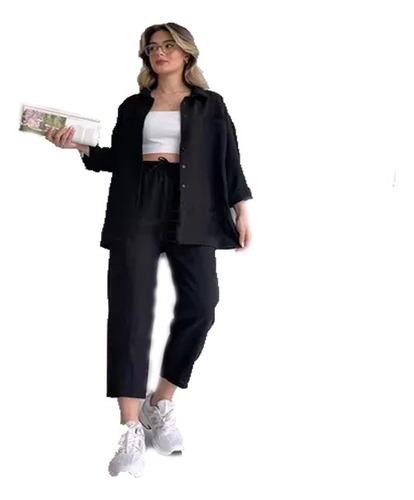 Conjunto Piezas Con Pantalones Harén Y Camisa Informal Mujer