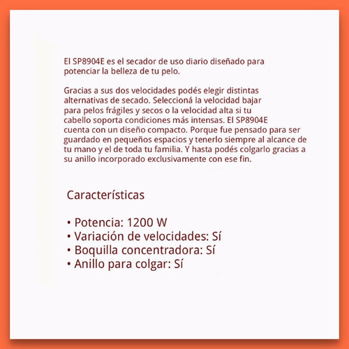 Imagen 4 de 5 de Atma Sp8904m Secador De Cabello Compacto 1200w 2 Velocidades