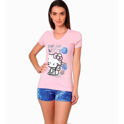 Pijama Dama Hello Kitty Sanrio Blusa Y Short Terciopelo 5003