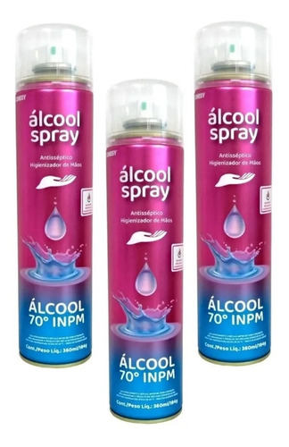 Álcool Em Spray 70% Aerossol 360ml 3 Unidades