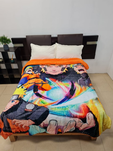 Cobertor Borrega Suave Infantil Matrimonial Providencia Naruto Amarillo Naranja Morado Verde Rojo Rosa Blanco Negro