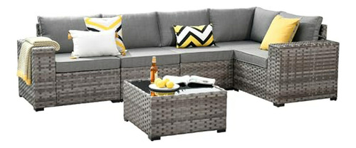 Juego Muebles Patio Modular Ratán Gris Oscuro.