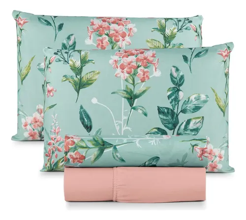 Jogo De Lençol Casal 400 Fios 4 Peças Conforto Premium Cama Flore...