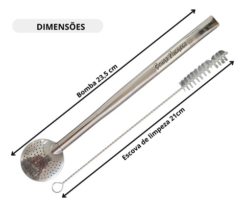 Bomba De Chimarrão Inox Personalizada + Escova De Limpeza