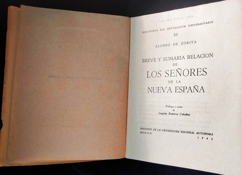 Señores De Nueva España Alonso De Zorita Libro Intonso 1942 (Usado)