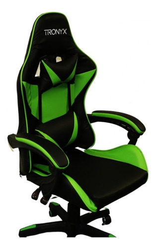 Cadeira Gamer Home Office Ergonômica - Tronyx Cor Preto/Verde Material do estofamento Couro sintético