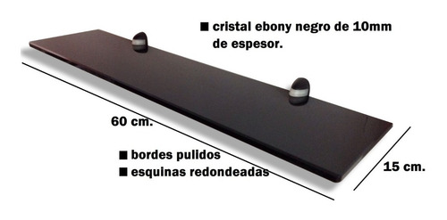 Imagen 4 de 6 de Estante De Vidrio Negro Con Soportes 60 X 15 Cm X 10mm