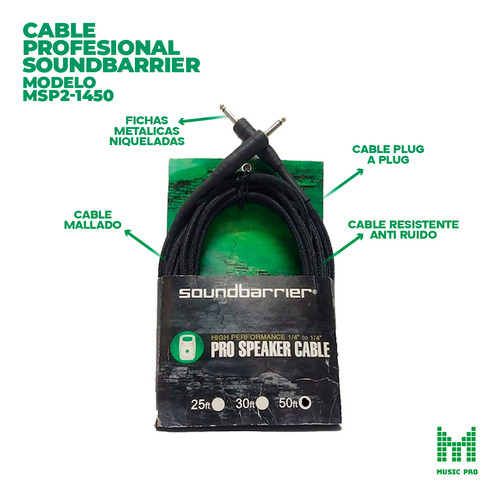 Cable Para Parlante Plug-plug Profesional Mallado 15metros