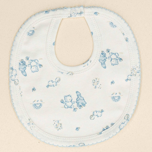 Babero Doble 100% Algodón Pima Para Bebe Con Picot Osito Celeste