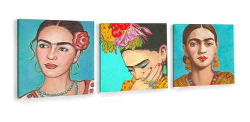 Tríptico Cuadros Decorativos Frida Kahlo En Lienzo Canvas