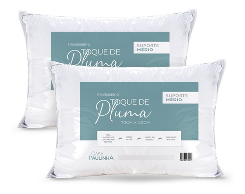 Kit 2 Travesseiros Confortáveis Softy Firme 70cmx50cm Fibr