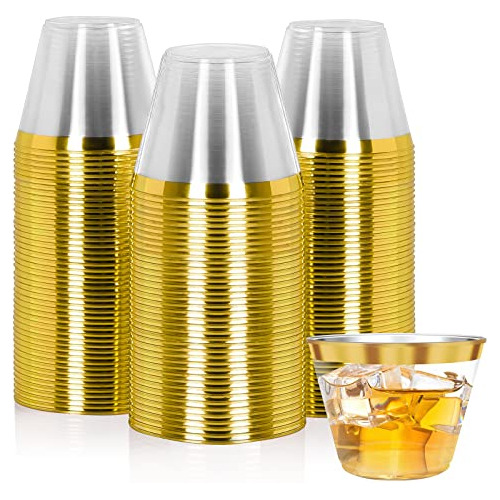 Plastic Cups Party Cups 100 Pack 9 Oz Gold Plastic Cups...