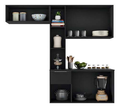 Armário Cozinha Compacta Com Balcão Sofia Multimóveis V2002 Cor Preto