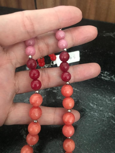 Collar De Jade Y Ágata Piedra Semipreciosa Rosa Chicle (Usado)
