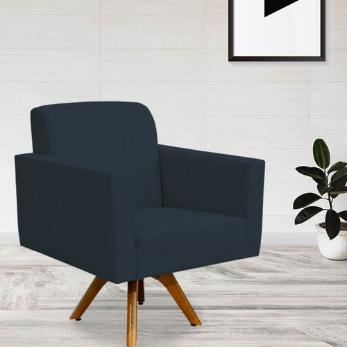 Poltrona Decorativa Giratória Helô Suede Azul Marinho Cor Azul-marinho Desenho do tecido Liso