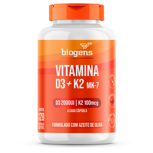 Vitamina D3 2000ui + K2 Mk-7 100 mcg, formulada con aceite de oliva, 120 cápsulas, Biogens