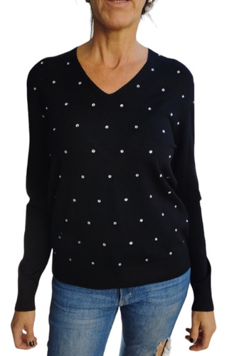 Sweater Brillos Mujer Escote V